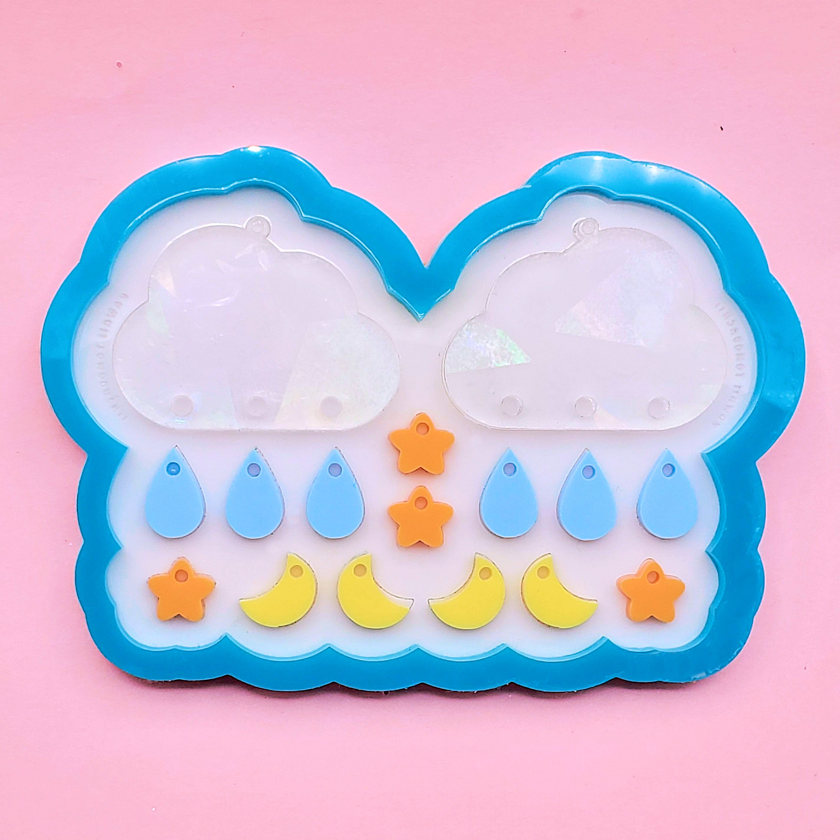 DEFECT Kawaii Cloud Silicone Mold (2 Cavity), Cute Stud Earrings Moul, MiniatureSweet, Kawaii Resin Crafts, Decoden Cabochons Supplies